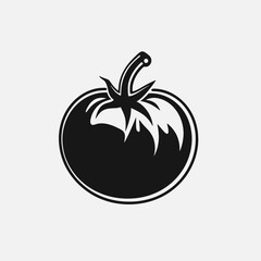 Ripe, juicy tomato with defined stem isolated as a simple silhouette