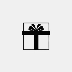 Minimalist gift box graphic featuring a ribbon and bow silhouette