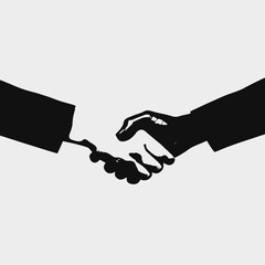 Strong handshake in business agreement presented as abstract graphic partnership silhouette