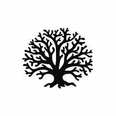 A lone tree with round crown graphic vector art style silhouette