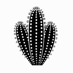 Three prickly cactus plants with polka dots in stark black silhouette