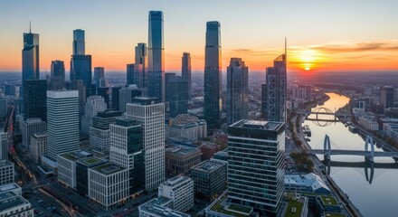 Fototapeta premium Stunning Aerial View of Tianjin Cityscape at Sunset, China