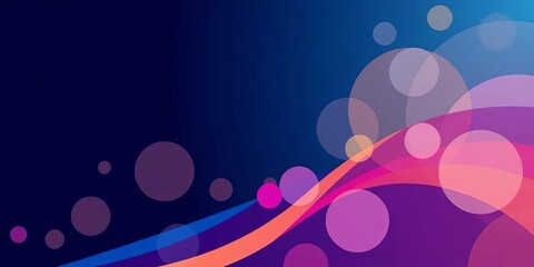 Abstract colorful gradient curves and overlapping circles on a dark blue background,  backdrop,  flow