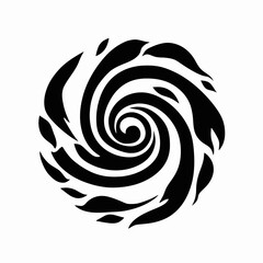 Abstract swirling design, elegant vortex illustration in black and white silhouette