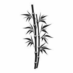 Elegant botanical black bamboo stems with lush leaves detailed minimal silhouette