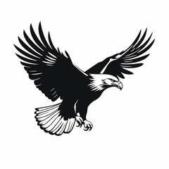 Majestic eagle soars with powerful wings, a striking black vector silhouette