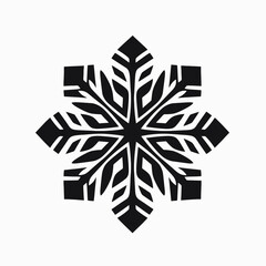Stylized snowflake illustration with geometric leaf like design in black silhouette