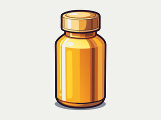Amber Glass Bottle Illustration for Medicine Vitamins or Essential Oils with Gold Cap