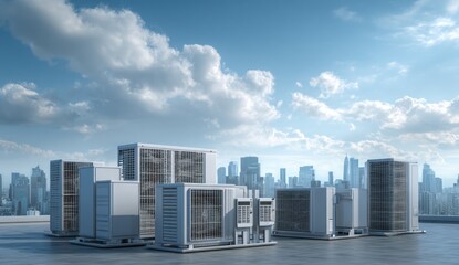 Fototapeta premium Rooftop AC units in city skyline