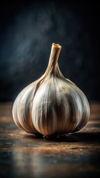 Close-up of garlic head on dark background