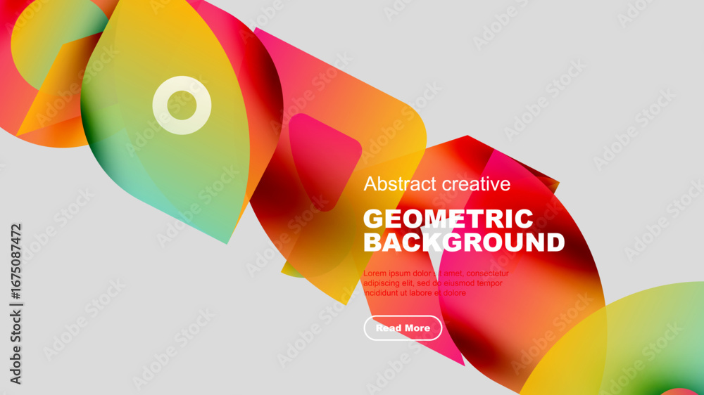 Poster dynamic colorful layers create modern abstract background. text block present, button visible. vivid