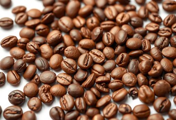 Fototapeta premium Close-up of roasted coffee beans isolated on white, harvest, latte