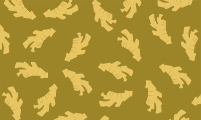 A seamless pattern ginger roots. Perfect for food packaging, herbal product branding, fabric prints, and kitchen wallpaper