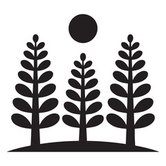 Minimalist Tree Silhouette with Sun – Nature Forest Landscape Vector Illustration