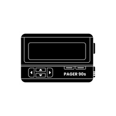 Black silhouette vector of a 1990s pager. Minimal flat design illustration of vintage beeper communication device.