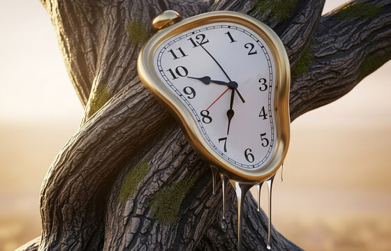Clock on tree shaped with tree changes. Concept image for A Study in Time and Decay.