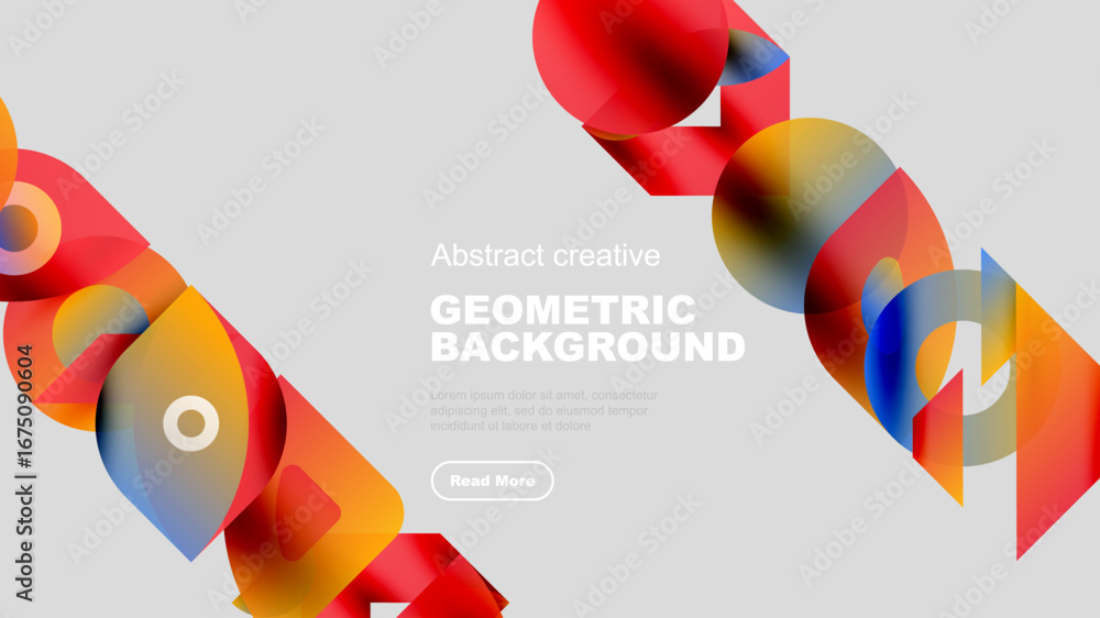 Poster abstract geometric shapes overlap, creating vibrant colorful background. text reads geometric backgr