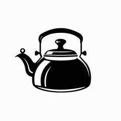 Obraz premium Classic tea kettle illustration in bold black graphic style, a simple silhouette