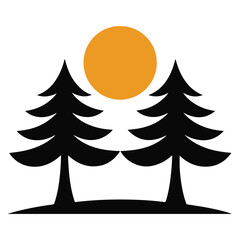 Minimal Pine Tree Silhouette with Sunset – Nature Landscape Vector Art