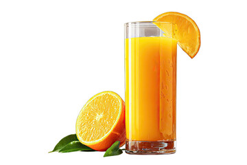 Glass of orange juice on a white background