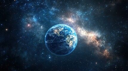 Fototapeta premium Earth illuminated like a radiant star in the vastness