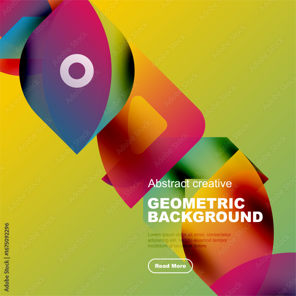 Poster dynamic abstract composition. overlapping colorful shapes create vibrant visual experience. modern d