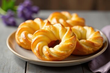 Delicate honey-lavender palmiers, golden brown, flaky layers , foodphoto, pastry, sweet