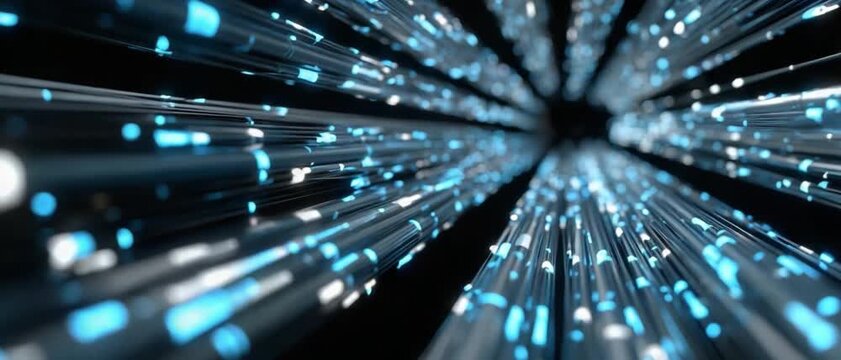 Digital Highway: A mesmerizing journey through a network of luminous, futuristic fiber optic cables, representing the essence of the digital age and the rapid transmission of data.