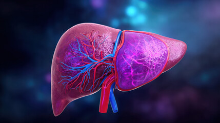 cross-section liver showing circulatory system connections high detail anatomy reference illustration concept scene visual for commercial design use high detail quality stock image illustration concep