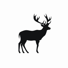 Obraz premium Majestic stag with large antlers against white, detailed animal silhouette