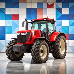 Obraz premium Red tractor in modern showroom