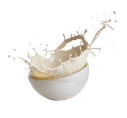 milk splash in bowl isolated on white background
