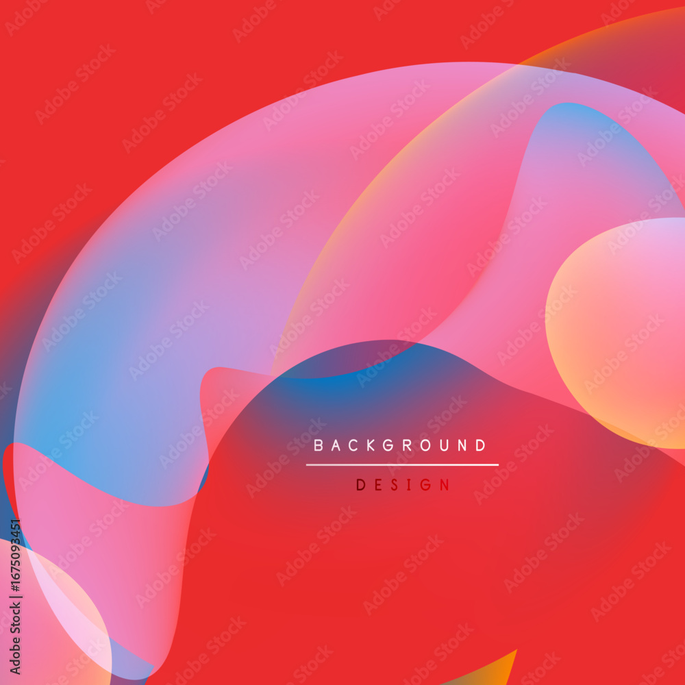 Poster abstract fluid shapes overlap, creating vibrant color gradients. red dominates background, with pink