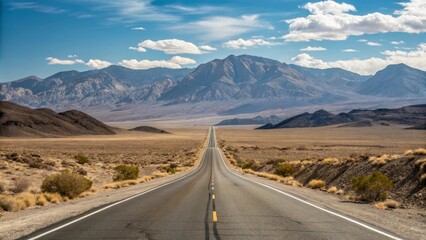 Endless desert highway leading to majestic mountain range
