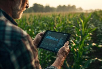 Farmer checking crop data