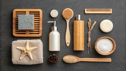 Natural bath and body products arranged for spa and relaxation