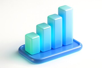 Depicting a vibrant data trend that demonstrates growth, the image uses a 3D bar graph set against a minimalist backdrop and captures an upward trend. isolated on a white background