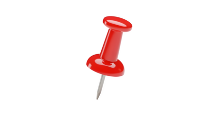 A shiny red push pin isolated on transparent background is ready to be used for office, school, or home projects and crafts, and for marking locations