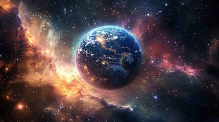 Obraz premium Earth illuminated like a radiant star in the vastness