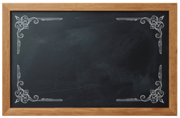 Ornate chalkboard frame, blank space, classroom background, menu design