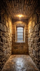 Obraz premium Dungeon Cell with Single Barred Window