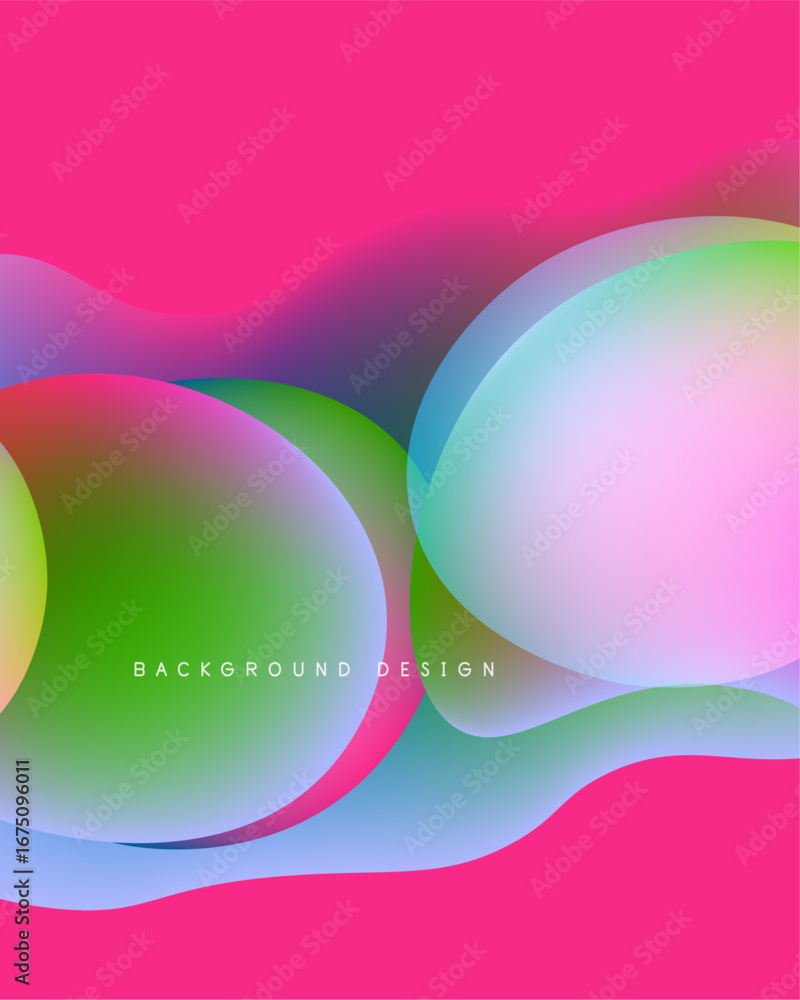 Poster abstract fluid shapes blend, creating vibrant colorful background. soft gradients, smooth transition