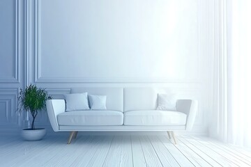 Modern Minimalist Living Room Design with White Sofa and Natural Light Accent