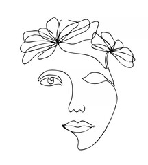 Single Line Woman with Flower...