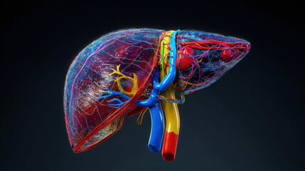 cross-section liver showing circulatory system connections high detail anatomy reference illustration concept scene visual for commercial design use high detail quality stock image illustration concep