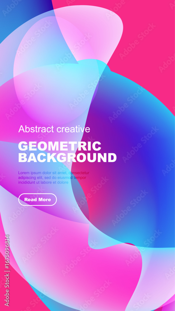 Poster vibrant abstract shapes overlap, creating dynamic colorful background. text promotes further explora