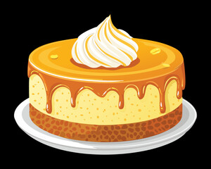 A beautiful layered cake with a rich caramel drizzle and a swirl of whipped cream on top - Vector Illustration

