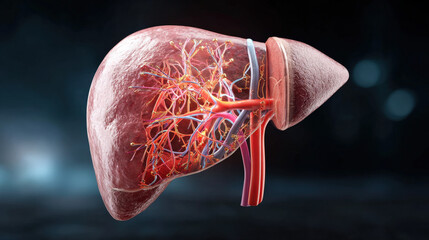 cross-section liver showing circulatory system connections high detail anatomy reference illustration concept scene visual for commercial design use high detail quality stock image illustration concep