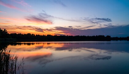 Fototapeta premium Serene lake sunset reflection