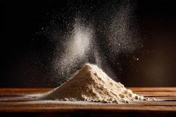 Flour pile with flying particles